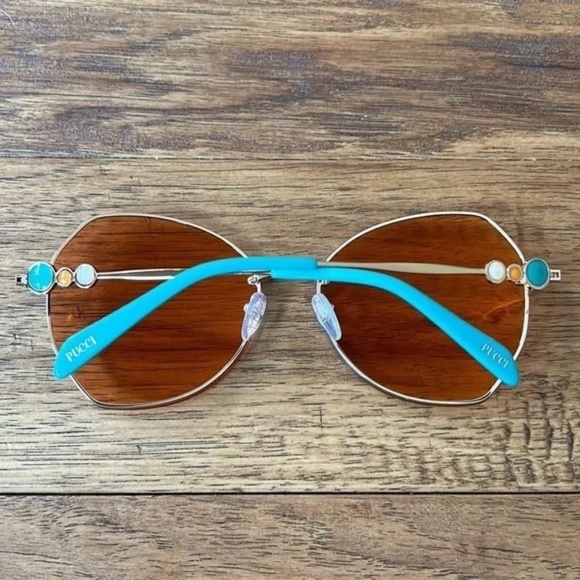 Emilio Pucci 61mm Square Sunglasses Shiny Rose Gold / Roviex W/ Case New NWT